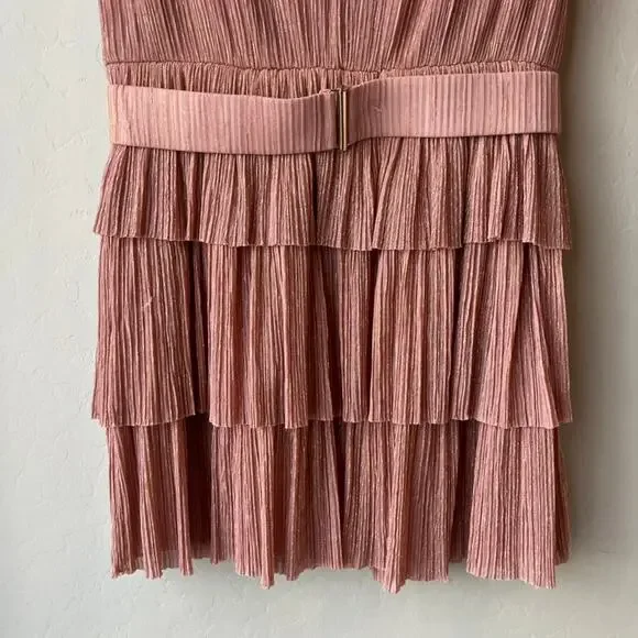 Sabina Musayev Dress Skylar Pink‎ Metallic Plisse V-Neck Sleeveless Minidress M - Picture 4 of 9